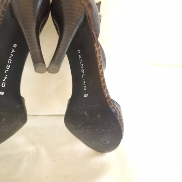 Bandolino Alligator Style Leather High Heels 6.5 6 1/2 M Brown Side Buckle Shoes - Picture 3 of 11